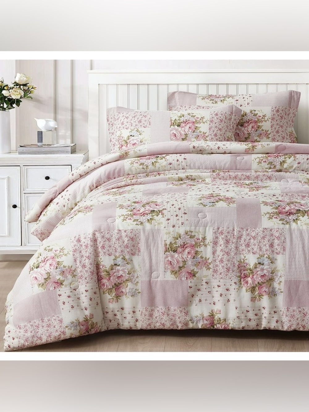 Floral Patchwork Pink king 3 piece comforter Set